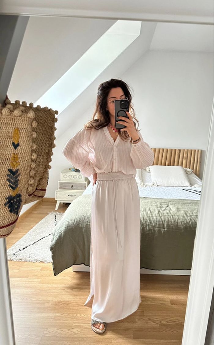 Jupe satinée bohème H&M ivoire 🐚 - photo numéro 4