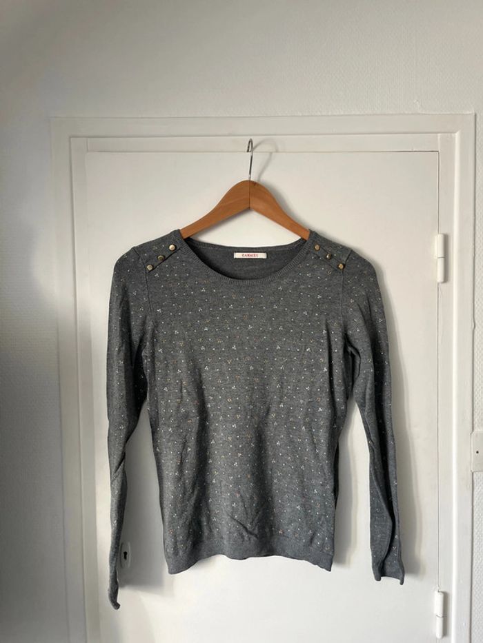 Pull gris avec dorures