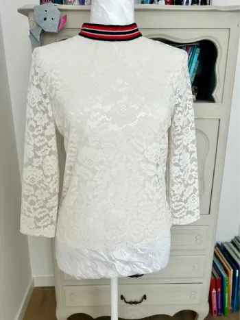 Superbe petit haut, blouse Morgan blanc en dentelle taille 36, S , 1