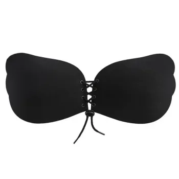 Soutien-gorge auto-adhésif push up à lacets ajustable sans bretelles - Noir