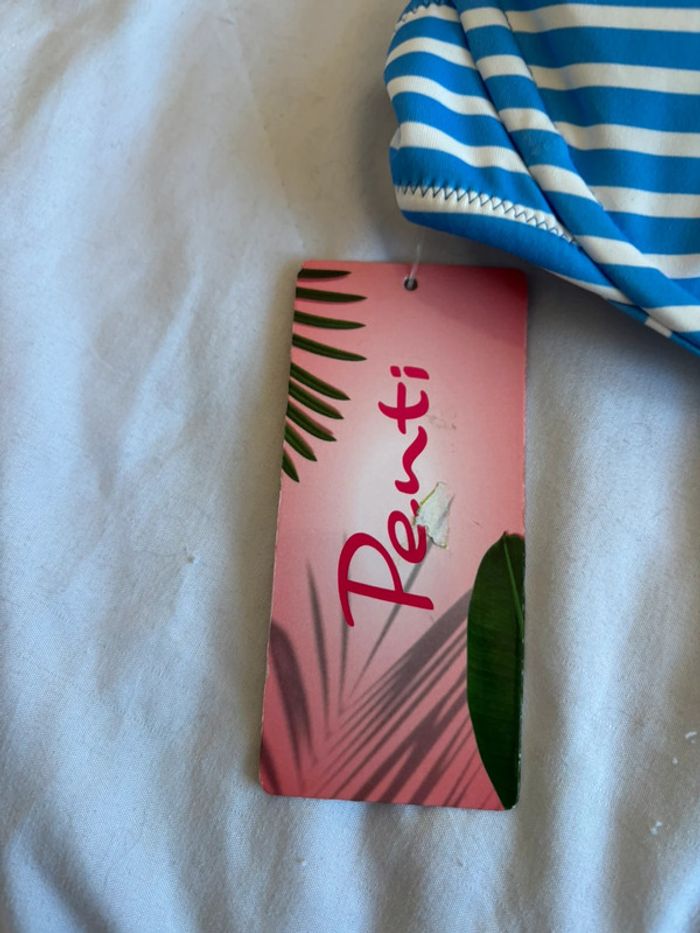 Haut de maillot de bain bikini bleu blanc rayé penti taille XS/34 neuf - photo numéro 2