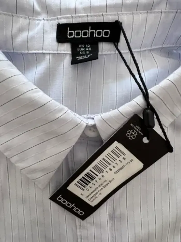 Boohoo – Chemise légère oversize blanche fines rayures – Taille 40 / UK 12 – Neuf - photo numéro 4