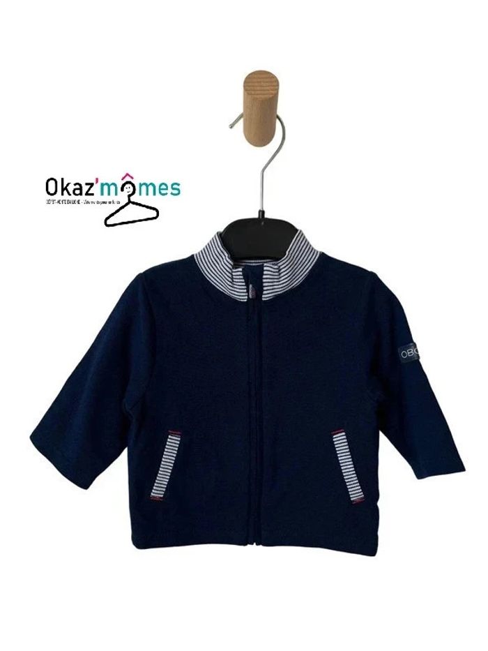 Gilet-sweat zippé léger bleu avec motifs marins - Obaïbi 3 mois (59cm) - photo numéro 2