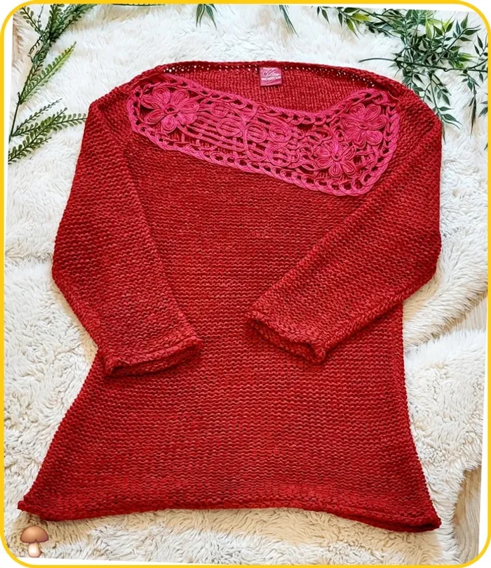 Pull rouge dentelle BlanchePorte taille 40 - Très bon état