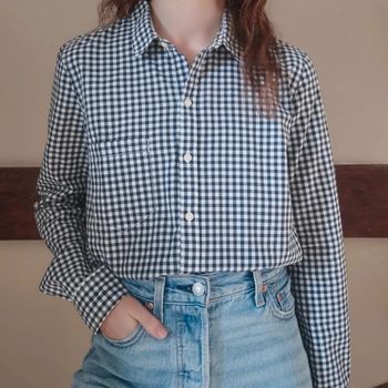 Chemisier vichy blanc bleu marine boyfriend Gap