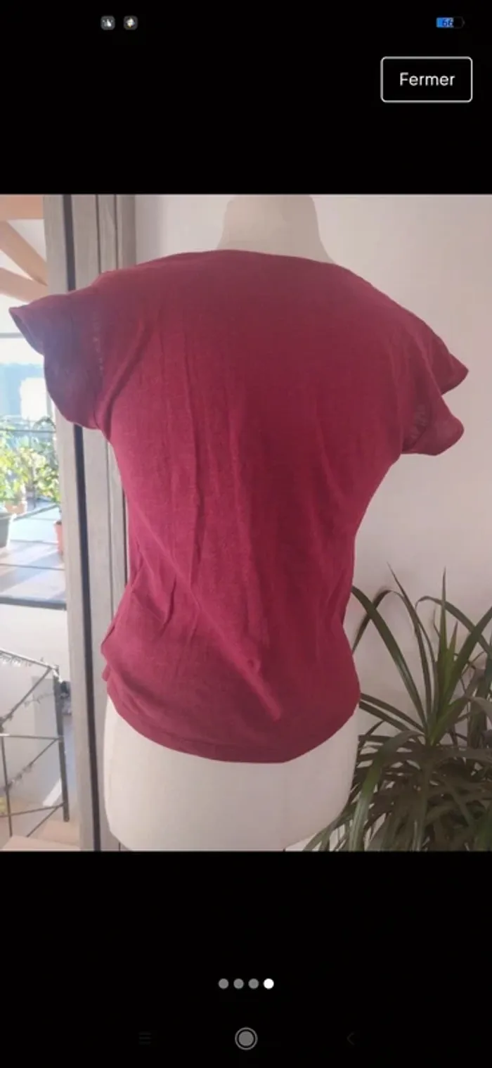 Blouse rouge Camaïeu broderies S - photo numéro 4