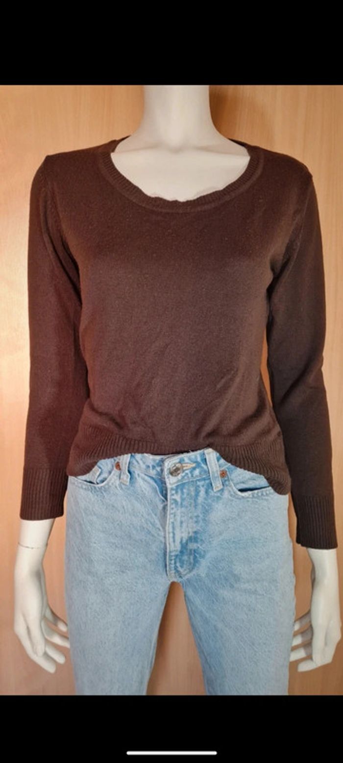 Pull col rond marron