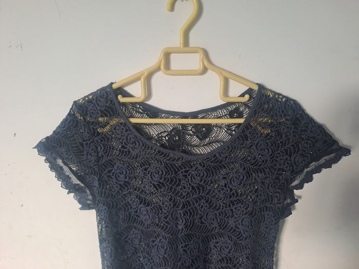 Blouse Transparente broderie dentelle bleu - photo numéro 3