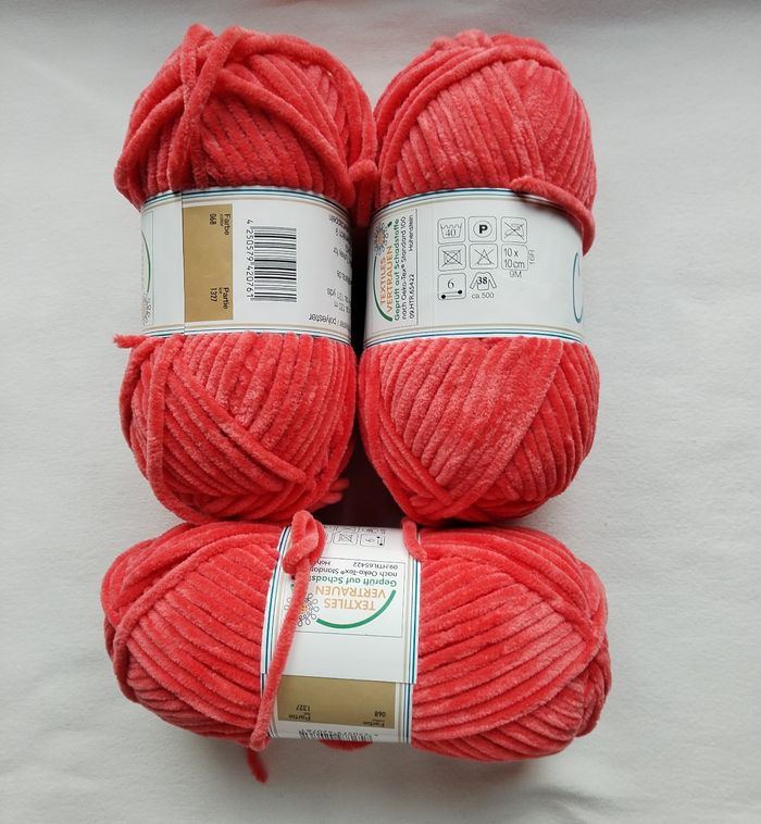 Lot de 3 pelotes Laine Chenille (300 g) - Corail / Orange - photo numéro 6