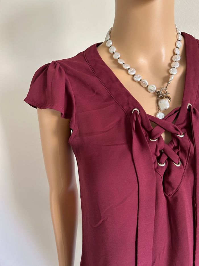 Blouse bordeaux à manches courtes Morgan taille 36 comme neuve - photo numéro 4