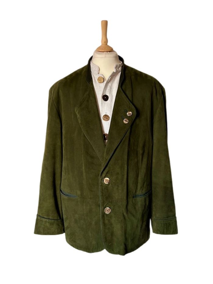 🌲Veste blazer cuir daim vert sapin vintage autrichien trachten suede leather blazer🌲 - photo numéro 6