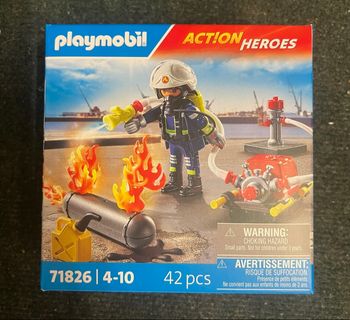 Playmobil 71826 Pompier avec pompe à eau et réservoir enflammé