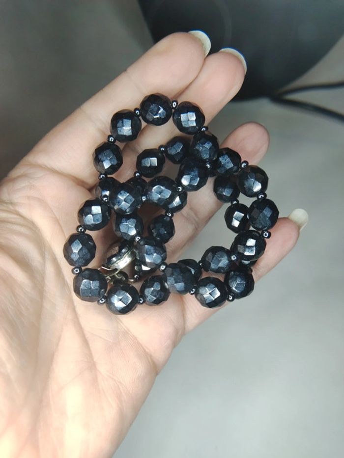 Colliers perles noires à facettes vintage - photo numéro 5