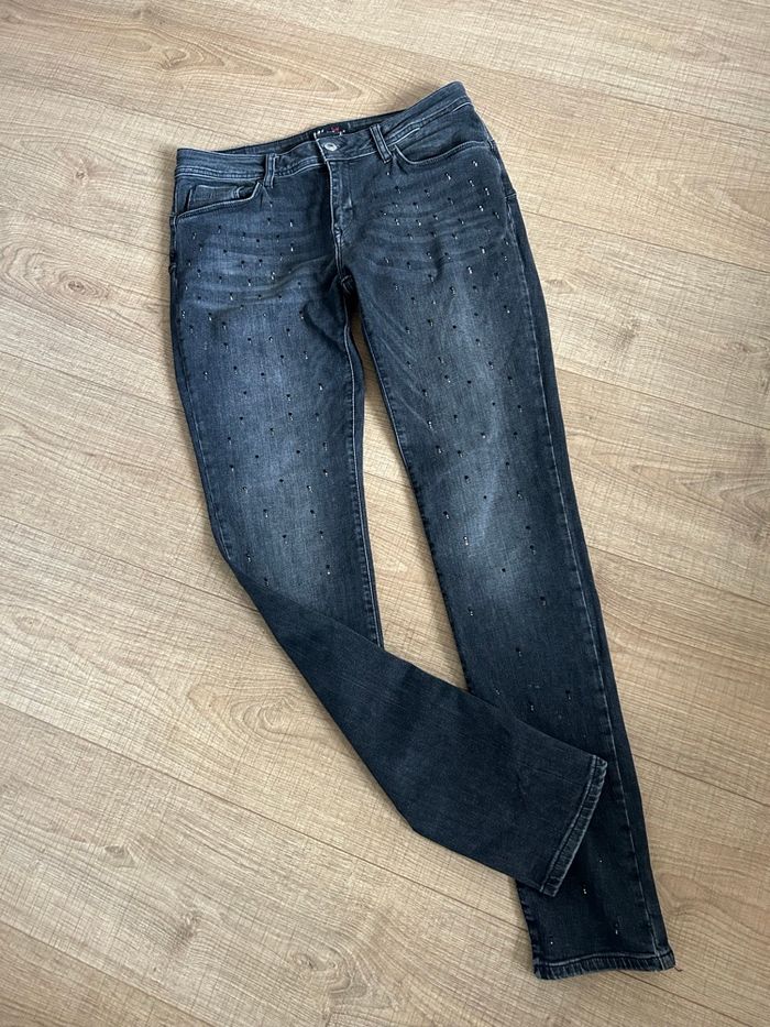 Jean noir délavé avec strass Kaporal taille W32 et L32 TBE - photo numéro 8