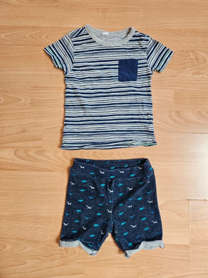 Ensemble 3 ans short dino tee-shirt gris rayé