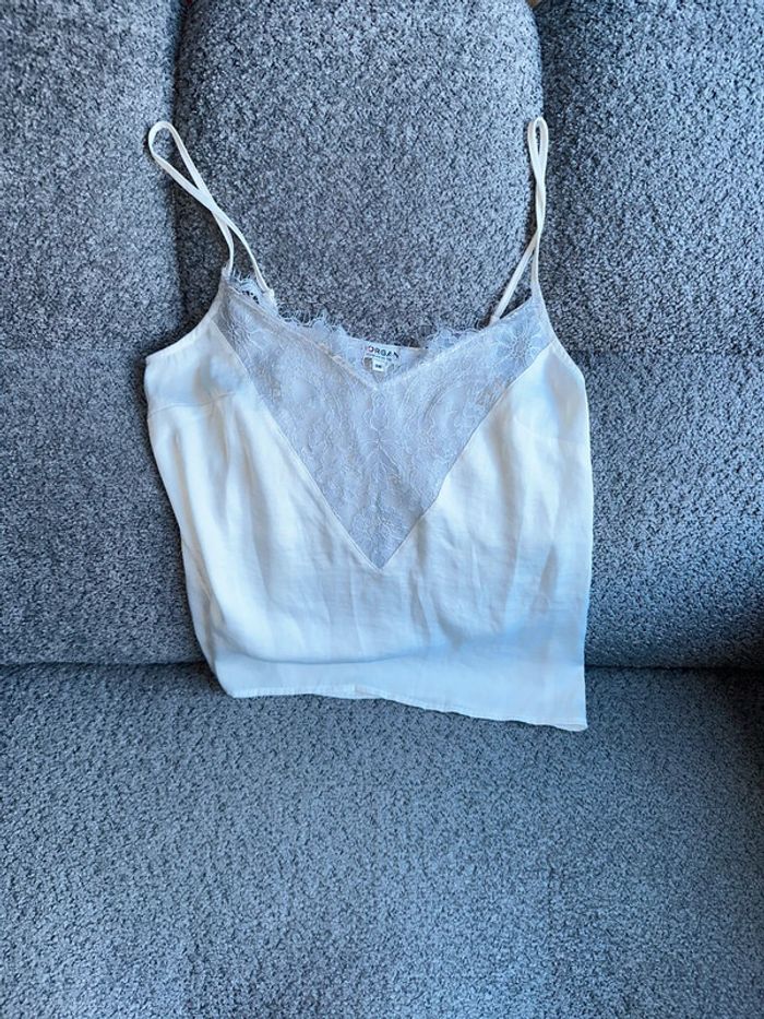 Top caraco débardeur blanc crème dentelle bretelles réglable Morgan