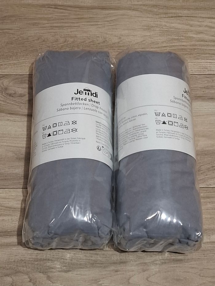 Lot 2 Drap-housse coton gris Drap lit 100 % coton doux confort optimal été hiver