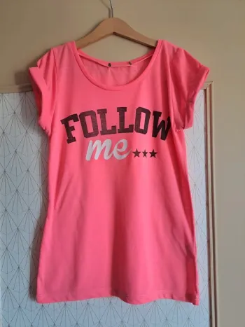 T-shirt fun rose corail Jennyfer XS tbe