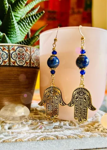 💙🪬Boucles d’oreilles tendance bohème spirituelle Khamsa Lapis-lazuli oriental Vibes earrings🪬💙