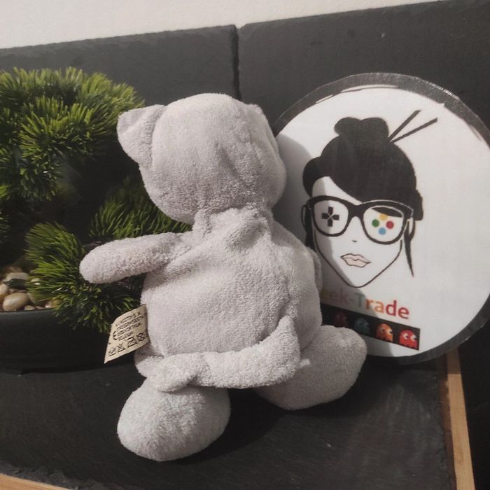 doudou peluche chat gris blanc jaune bleu nicotoy ancien vintage Billes Éponge - photo numéro 2