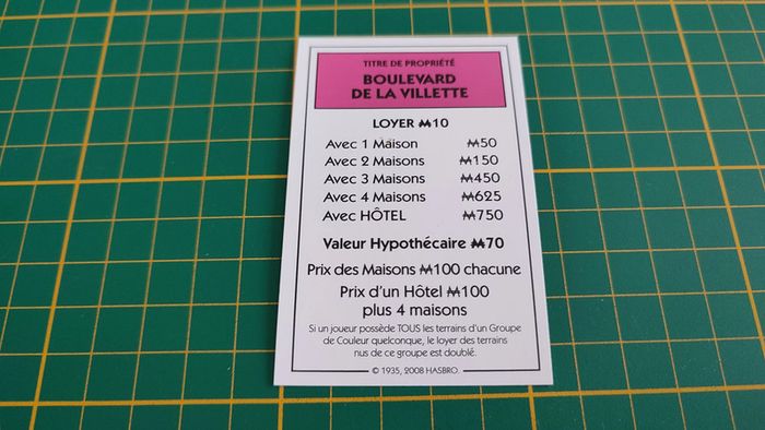 Titre de propriété Boulevard de la villette jeu de société Monopoly parties rapides Hasbro #C25
