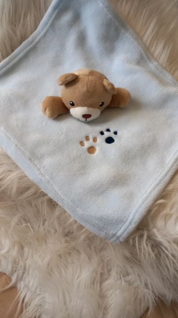 Doudou ours carré plat bleu polaire- Empreintes