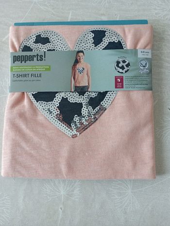 Tee shirt manches courtes saumon avec beabs 6/8 ans Peppers neuf