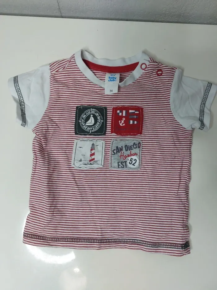 Tee-shirt rayé rouge et blanc imprimé "Baby club"
