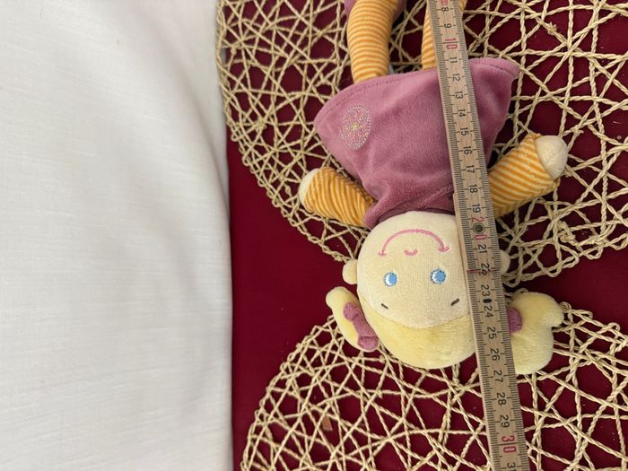 DOUDOU POUPEE ORCHESTRA POUPEE FILLE BLONDE ROBE ROSE JAUNE RAYE ORANGE - photo numéro 3