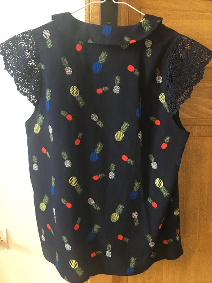 Blouse bleu marine motifs ananas dentelle Grace & Mila - photo numéro 3
