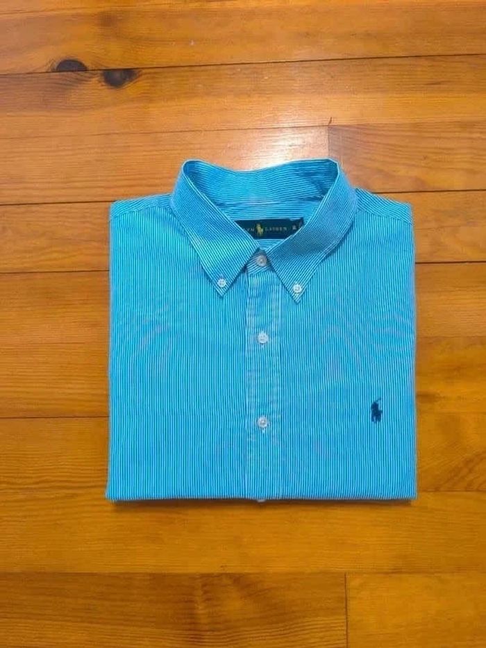 Chemise à rayure - Ralph Lauren - Logo brodé marine - Bleu, blanc - Taille XL - photo numéro 2