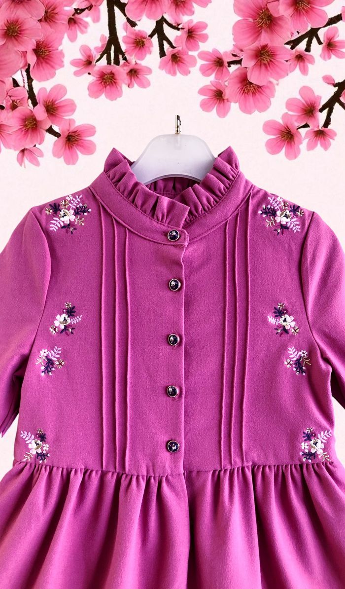 SERGENT MAJOR - ROBE FILLE VIEUX ROSE AVEC BRODERIES FLEURS, VOLANTS & PLIS 5A - photo numéro 4