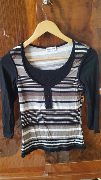 Tee shirt manches 3/4 rayé marron