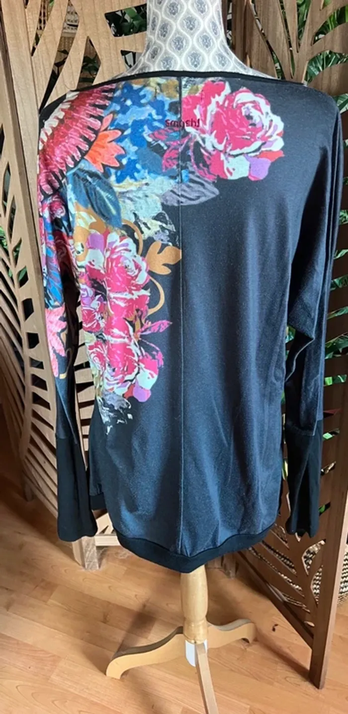 Blouse tunique SMASH fluide noir gris motif à fleurs coloré taille XL extensible - photo numéro 7
