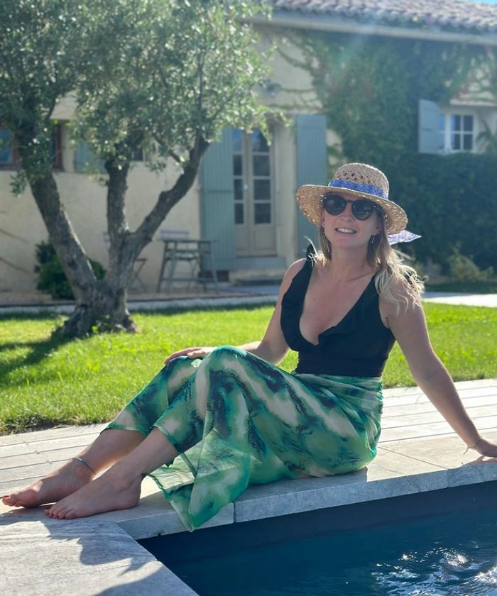 Chapeau en paille ruban imprimé bleu modèle vintage fabriqué en Italie T.U - photo numéro 5