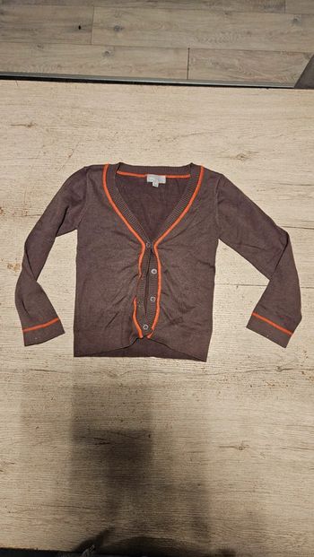 Gilet fille brun clair avec bord rouille, manches longues, JBC, 6 ans, nickel