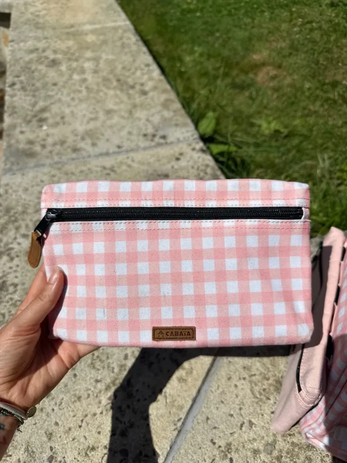 Sac à dos Cabaïa Édition limitée Patna Vichy rose avec ses deux pochettes - photo numéro 8