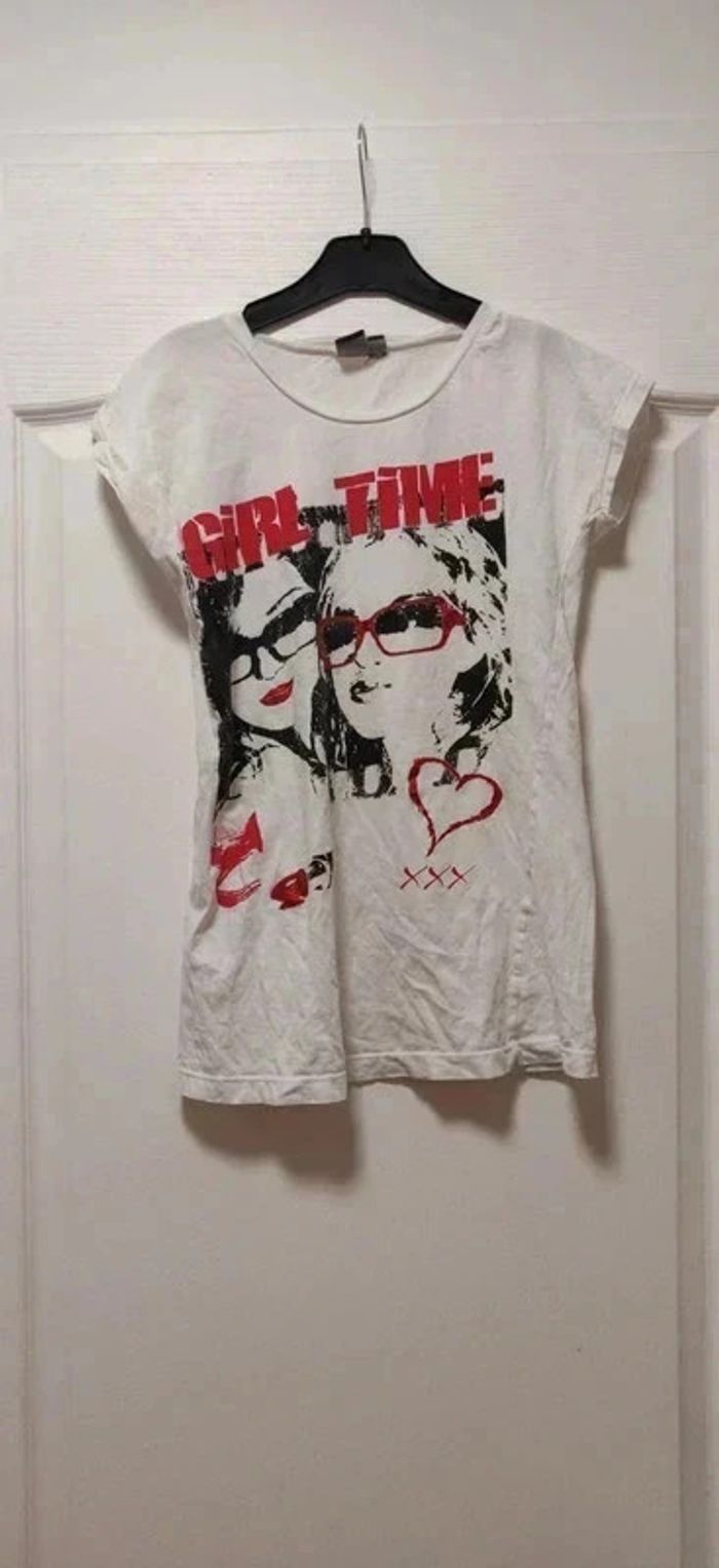 T-shirt blanc motifs visage blanc noir et rouge Bilook 14 ans