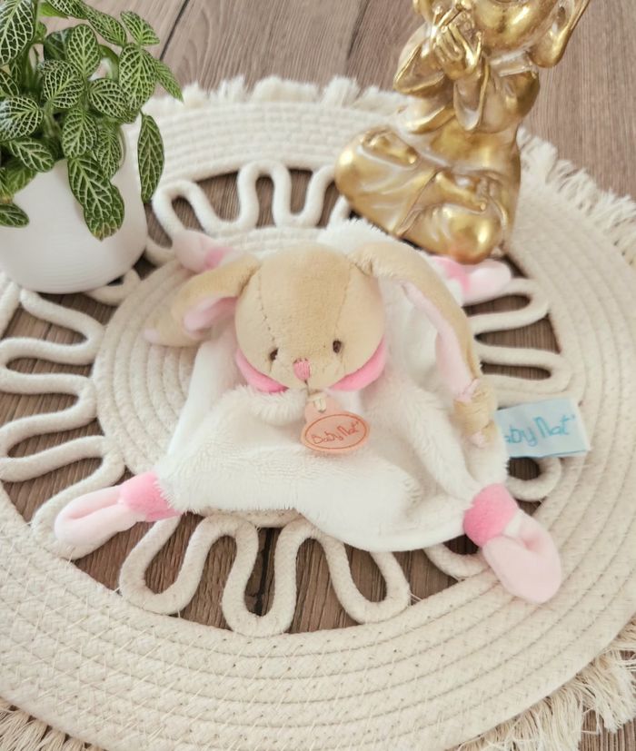 Doudou Lange Lapin Baby Nat Blanc Rose