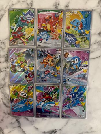 9 cartes pokemon starter 30ans Salamèche Bulbizarre Carapuce Ouisticram Tiplouf Flamiaou (AR) coffret partenaire 