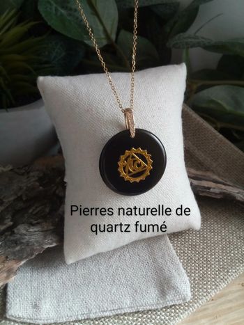 Collier en pierre de quartz fumé réversible