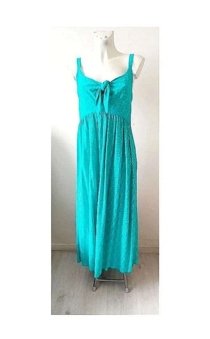 Robe été longue maxi petites fleurs en viscose vert, convient aussi maternité grossesse allaitement - photo numéro 3