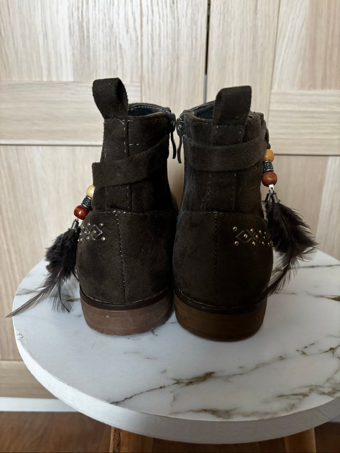 Bottines vert/kaki suédine plumes t.39 - photo numéro 5