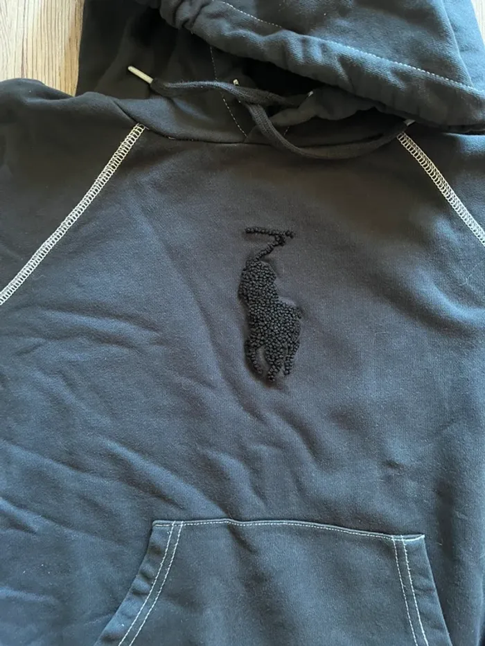 Ralph Lauren sweat à capuche poche centrale coupe courte taille S gris anthracite - photo numéro 4