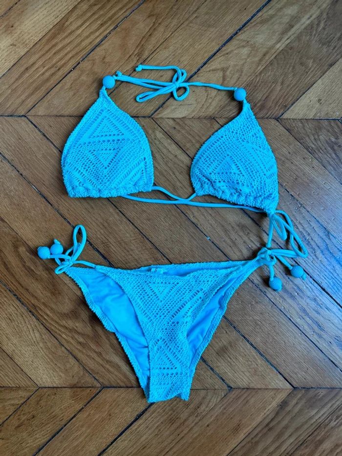 Superbe maillot ETAM turquoise crochet 2 pieces taille 40 - photo numéro 2