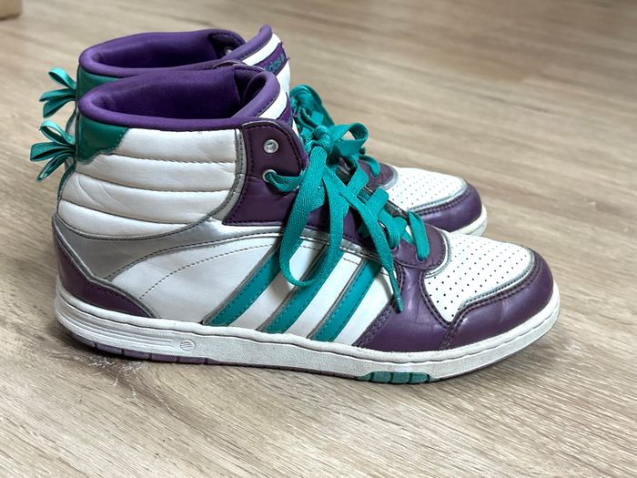 Baskets Adidas montantes rétro – violet & turquoise, style vintage street - photo numéro 3