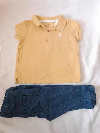 🎀 jolie ensemble garçon Kiabi polo jeune et pantalon bleu marine a rayures taille 6 mois 🎀