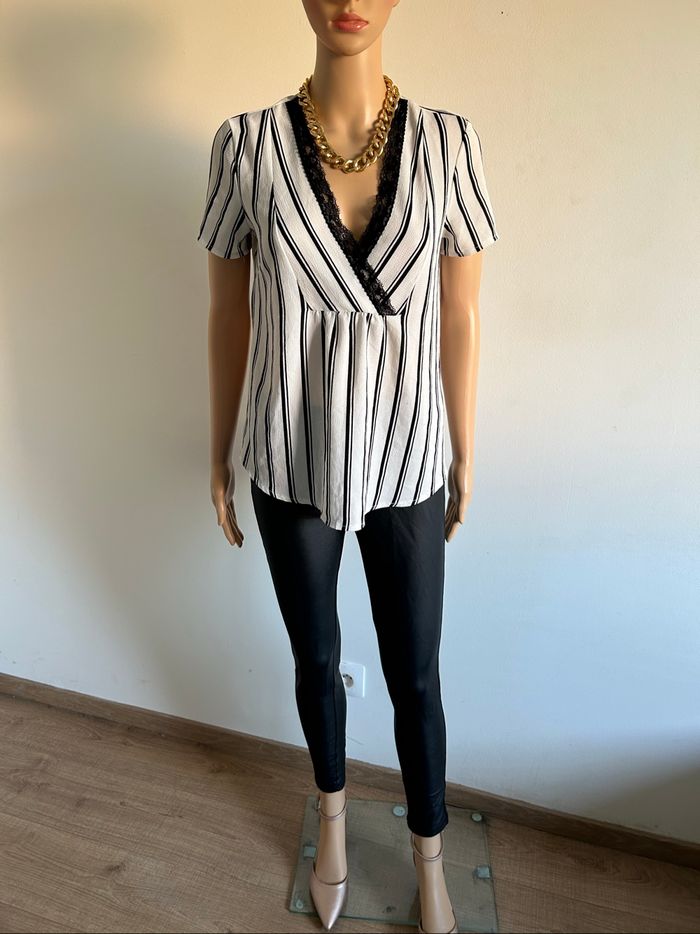 Blouse blanche et noire à manches courtes Morgan taille 36 TBE - photo numéro 3