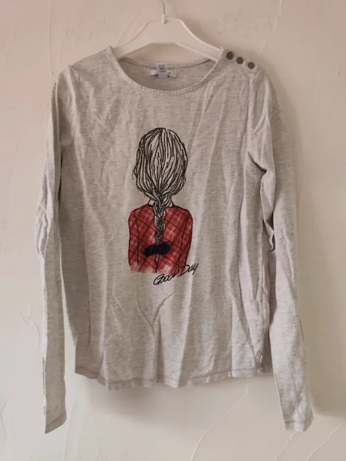 Joli tee-shirt manches longues Okaïdi taille 14 ans
