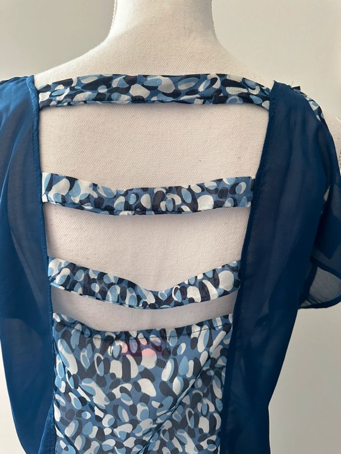 Blouse transparente bariolée ajourée bleue T38 M - photo numéro 5